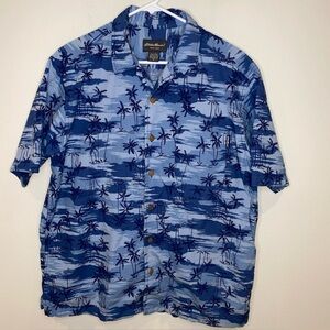 Eddie Bauer Tropical Palm Tree Print Short Sleeve Button‎ Up Hawaiian Shirt Sz M